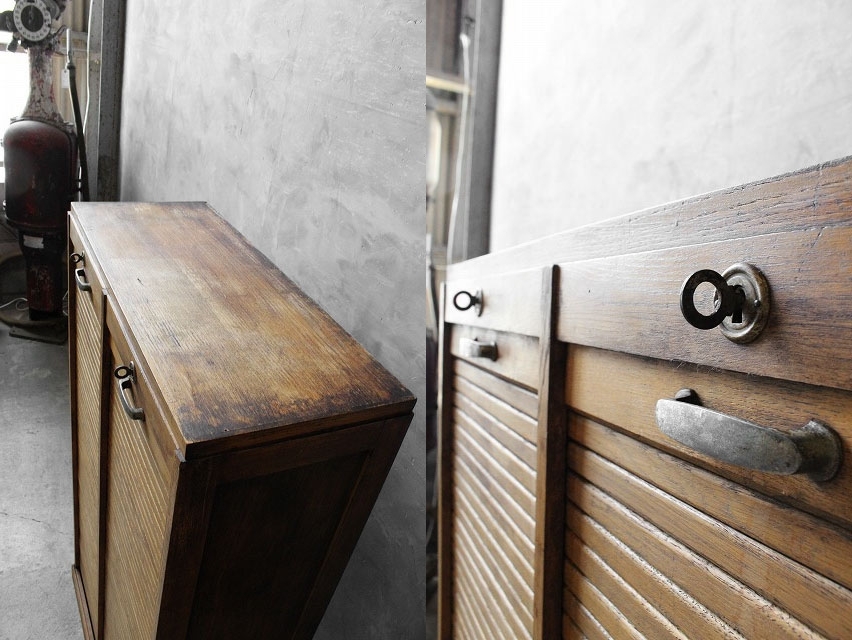  античный Франция из дерева 2 полосный файл подставка [ff3-345] шкаф грудь магазин инвентарь выше roll shutter 