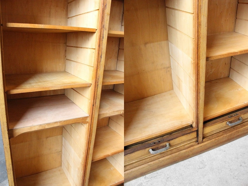  античный Франция из дерева 2 полосный файл подставка [ff3-345] шкаф грудь магазин инвентарь выше roll shutter 