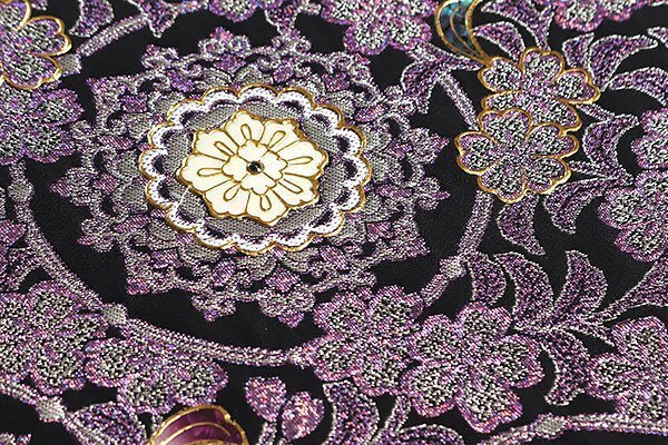 [ мир . павильон ]OFK1260 раскроен! запад . тканый [ глициния книга@..] перламутр чёрный бриллиант жемчуг . высококлассный двойной пояс obi 