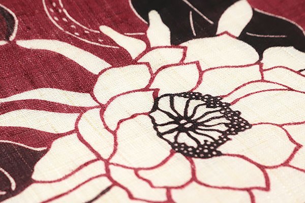 【和游館】ONK1541　未使用お仕立て上がり！夏帯！「栗山吉三郎」本大麻和染紅型九寸名古屋帯　月下美人