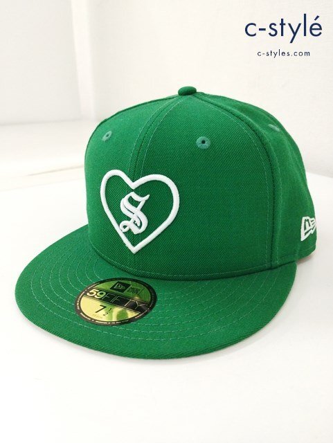 H243a [コラボ] Supreme x NEW ERA キャップ 7?1/2 59.6cm グリーン 59FIFTY 17AW HEART BOX LOGO CAP | ファッション小物 G