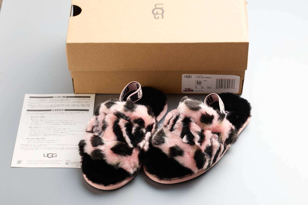 UGG アグ フラッフ イヤー アニマリア Fluff Yeah Animalia USA12 JP18.5cm レオパード柄 サンダル ピンク_画像1