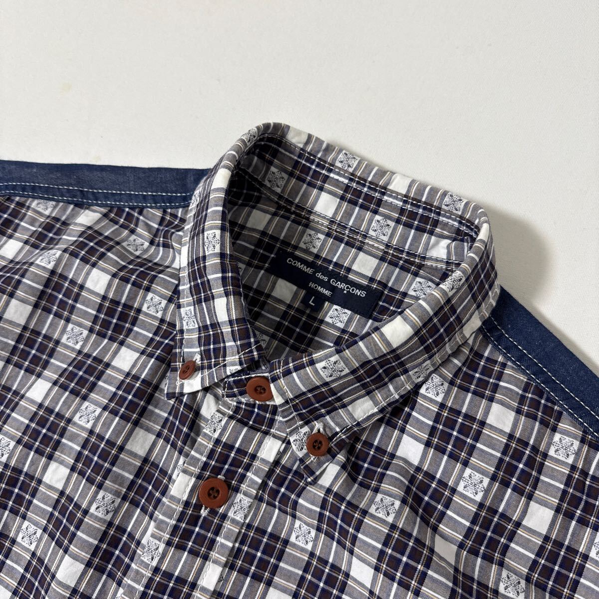 美品 AD 2019 COMME des GARCONS HOMME 切替 パッカリング シャツ L コムデギャルソン オム shirt