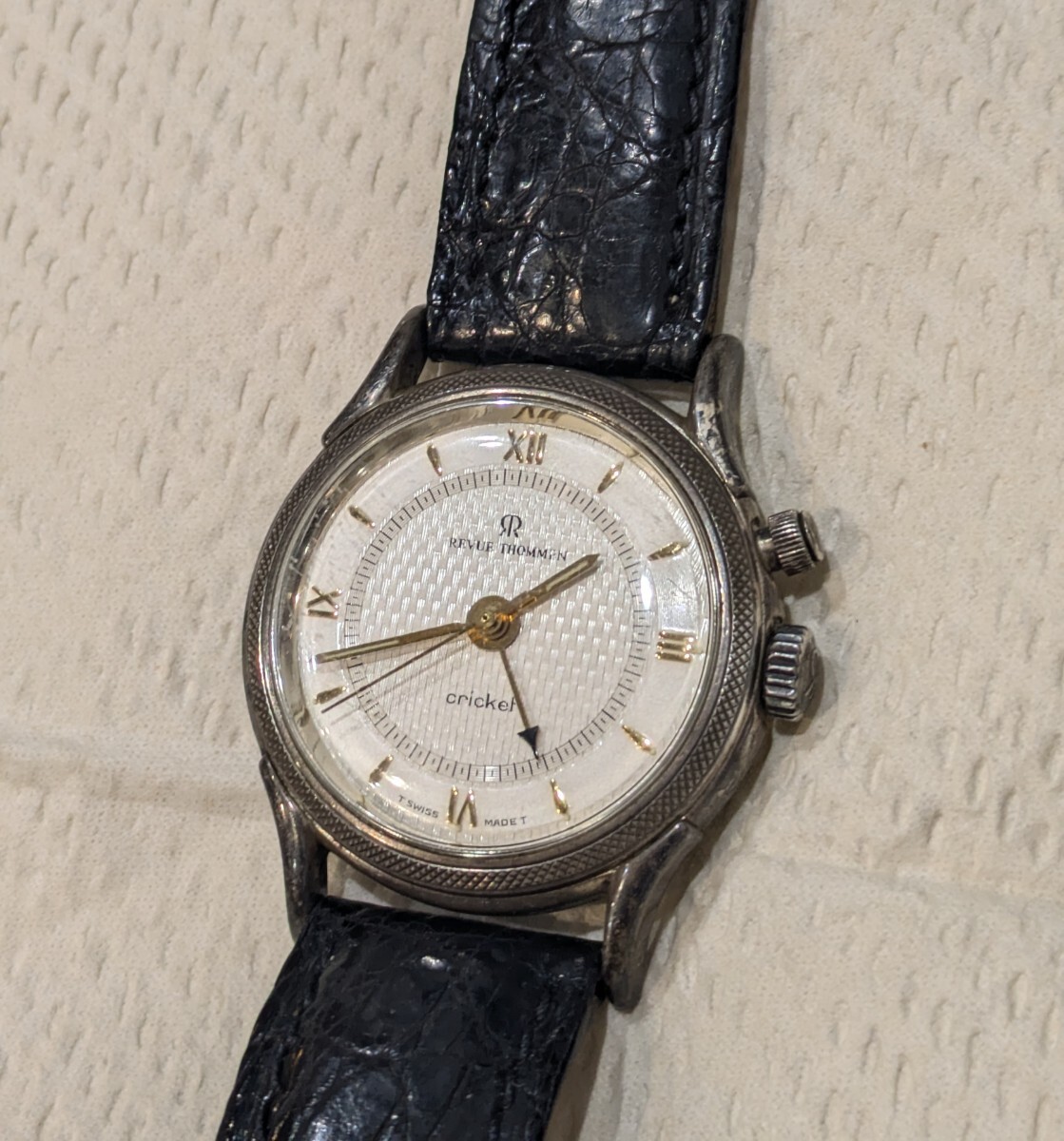 【希少】 REVUE THOMMEN レビュートーメン cricket クリケット 8050001 手巻き 腕時計 silver 925 シルバー メンズ 稼動品