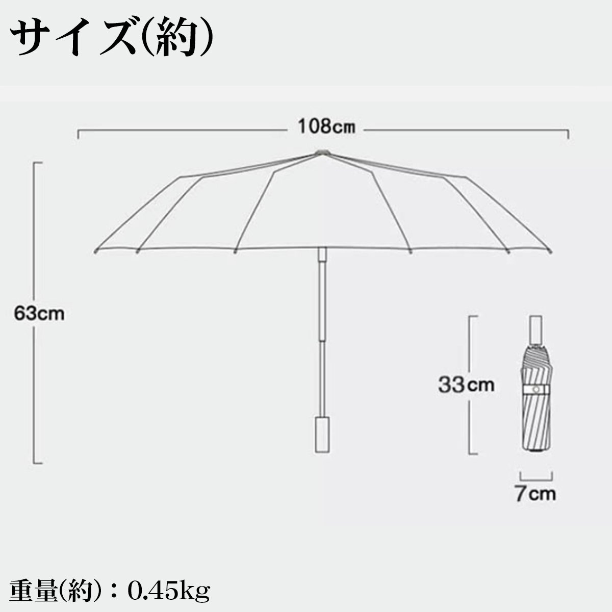 折りたたみ傘 軽量 大きめ 自動開閉 傘 ワンタッチ 晴雨兼用 雨傘 日傘 撥水加工 耐強風(fēng) 折り畳み傘 通勤 通學(xué) 12本骨 108cm AK-01BK