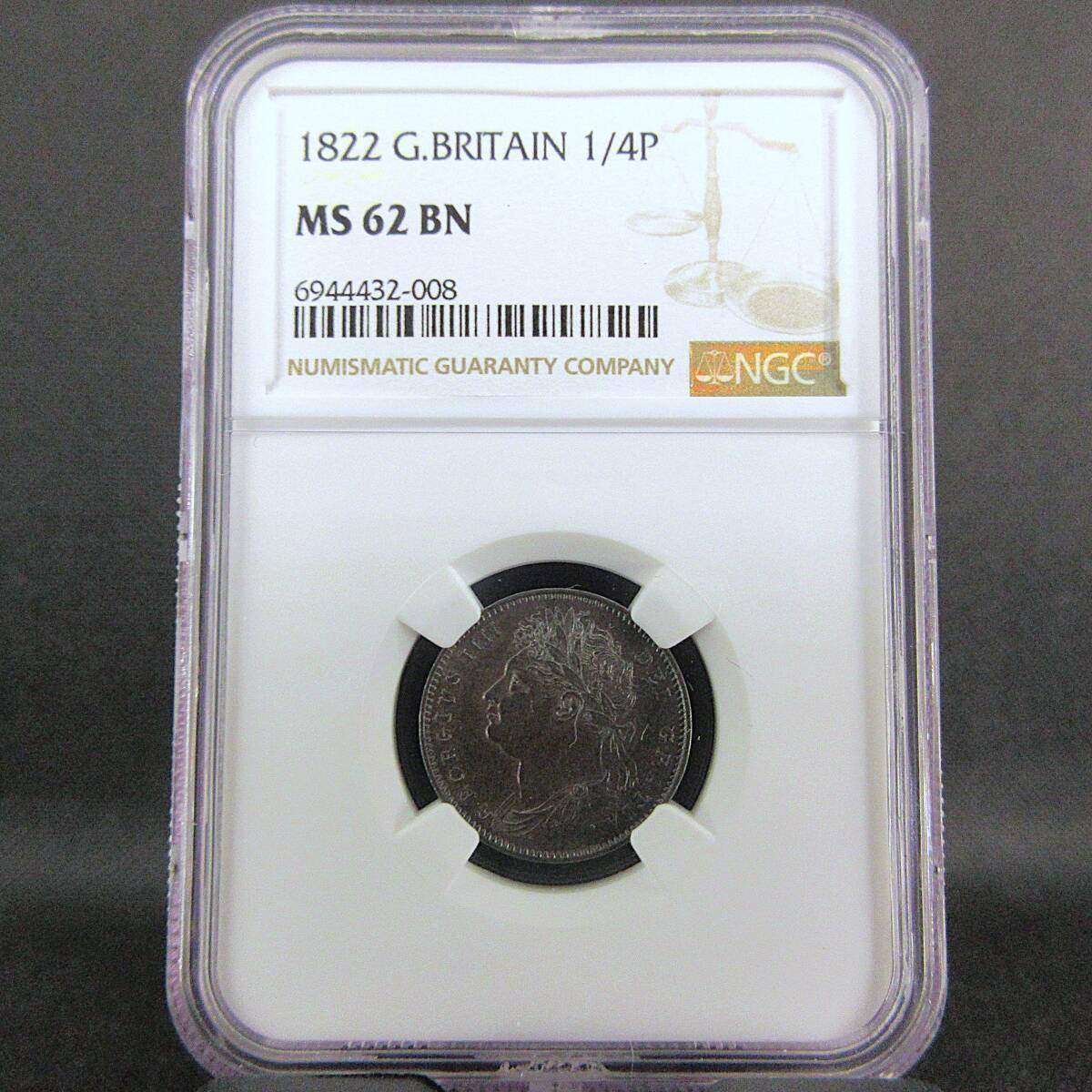 1822 イギリス ジョージ4世 1/4ペニー銅貨 NGC アンティーク コイン 1822 イギリス ジョージ4世 1/4ペニー ファージング 銅貨 NGC