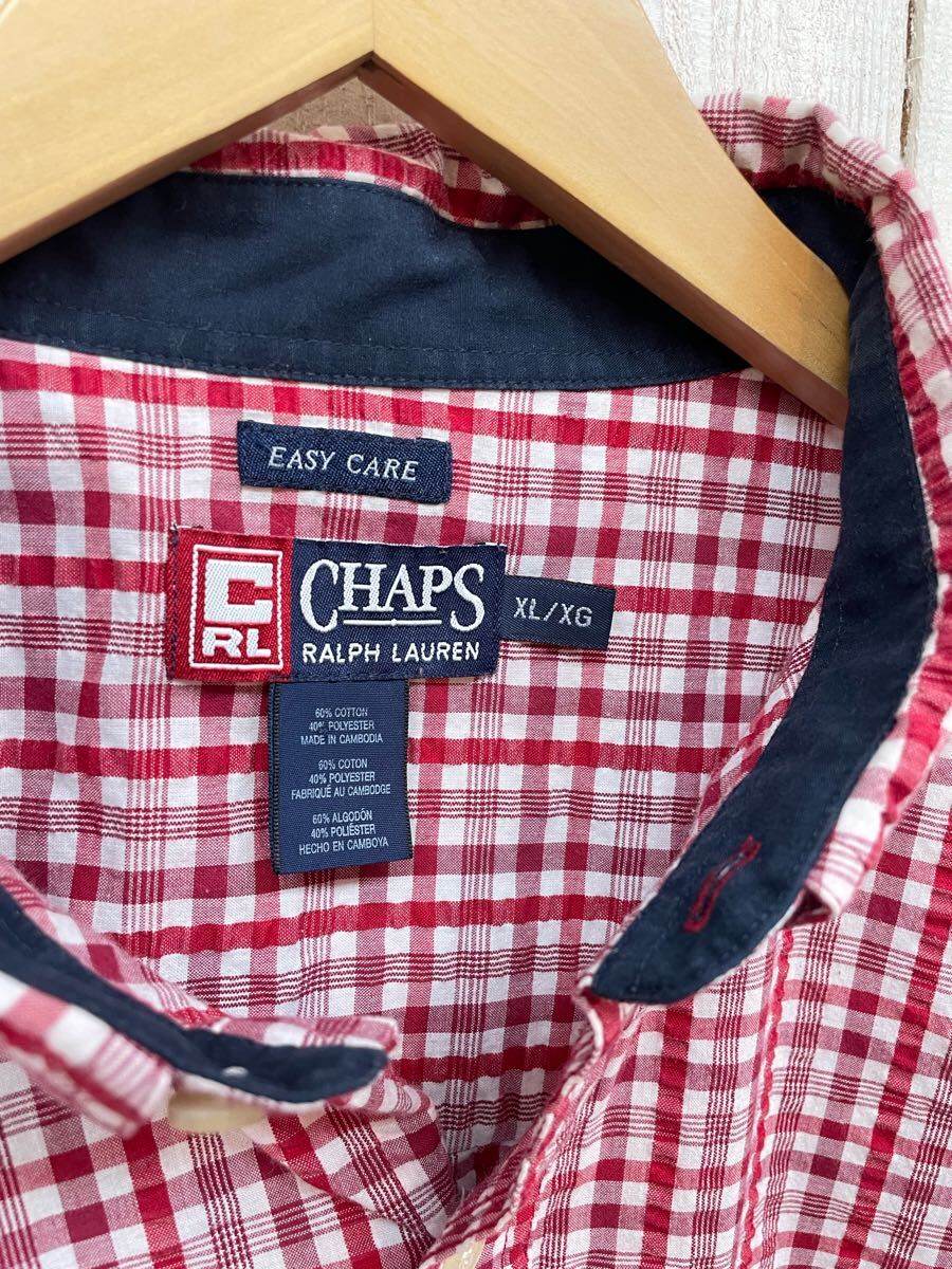 CHAPS RALPH LAUREN チャップス　ラルフローレン　美品　コットン×ポリエステル??袖シャツ　チェックシャツ　メンズXL 大きめ　良品綺麗