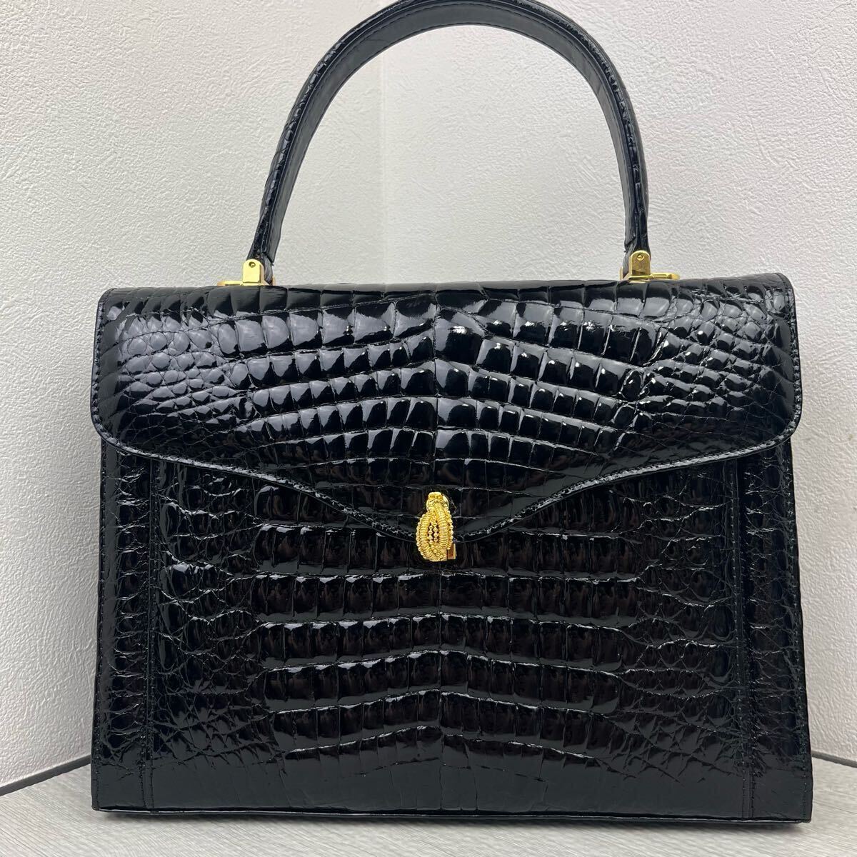 1円 極美品 クロコダイル ハンドバッグ ショルダーバッグ 2way シャイニング クロコ フォーマルバッグ トップハンドル 金具 センター取り