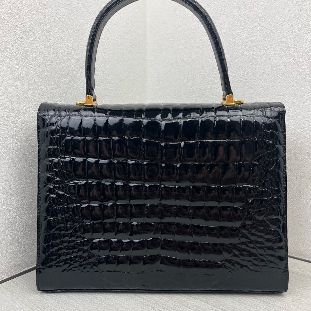 1円 極美品 クロコダイル ハンドバッグ ショルダーバッグ 2way シャイニング クロコ フォーマルバッグ トップハンドル 金具 センター取り