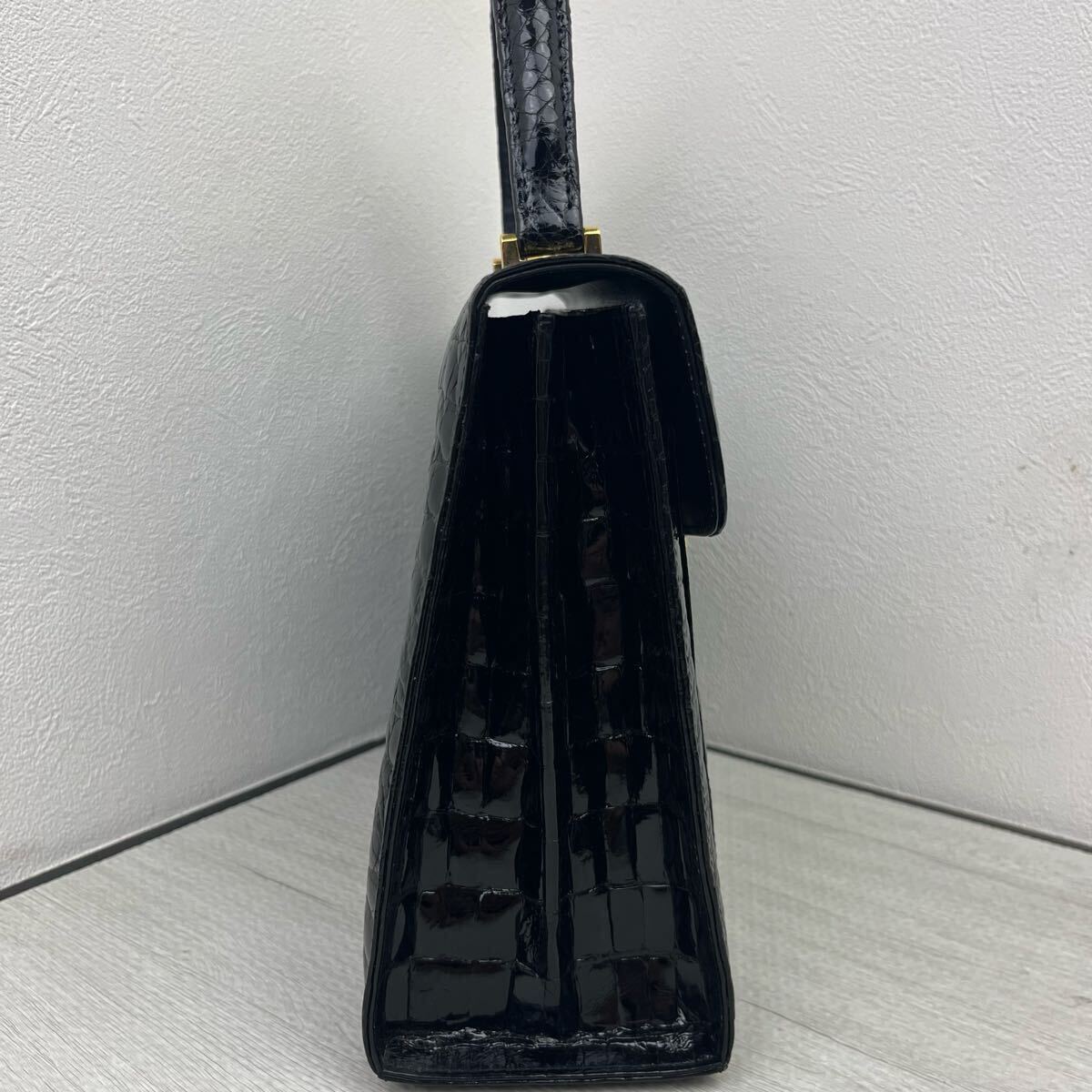 1円 極美品 クロコダイル ハンドバッグ ショルダーバッグ 2way シャイニング クロコ フォーマルバッグ トップハンドル 金具 センター取り