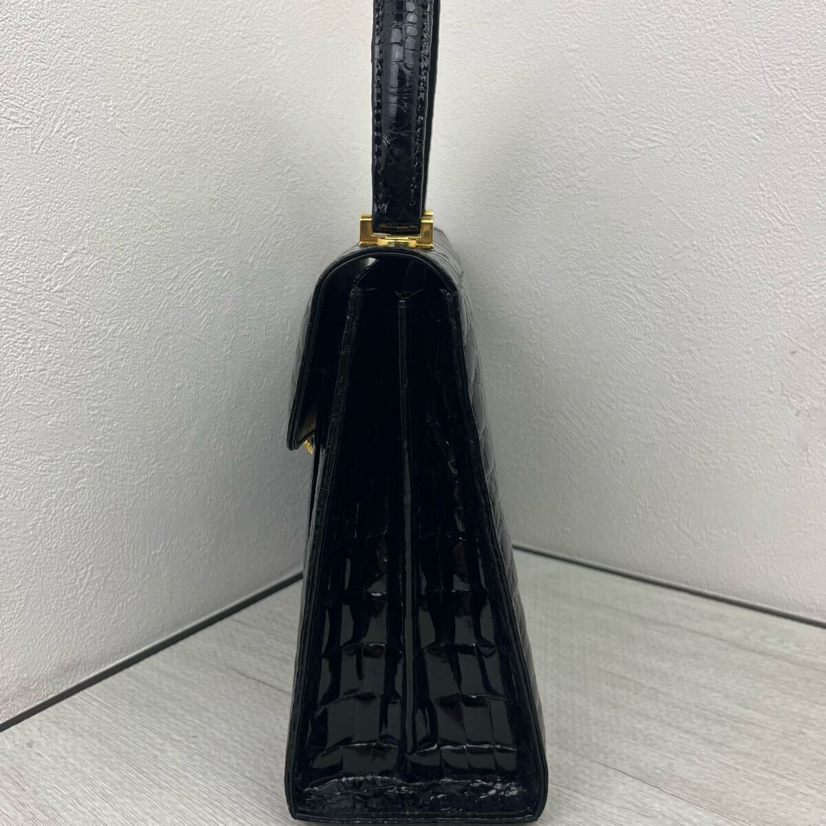1円 極美品 クロコダイル ハンドバッグ ショルダーバッグ 2way シャイニング クロコ フォーマルバッグ トップハンドル 金具 センター取り