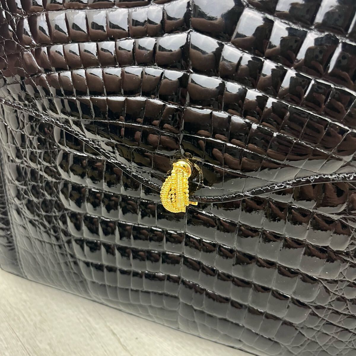 1円 極美品 クロコダイル ハンドバッグ ショルダーバッグ 2way シャイニング クロコ フォーマルバッグ トップハンドル 金具 センター取り
