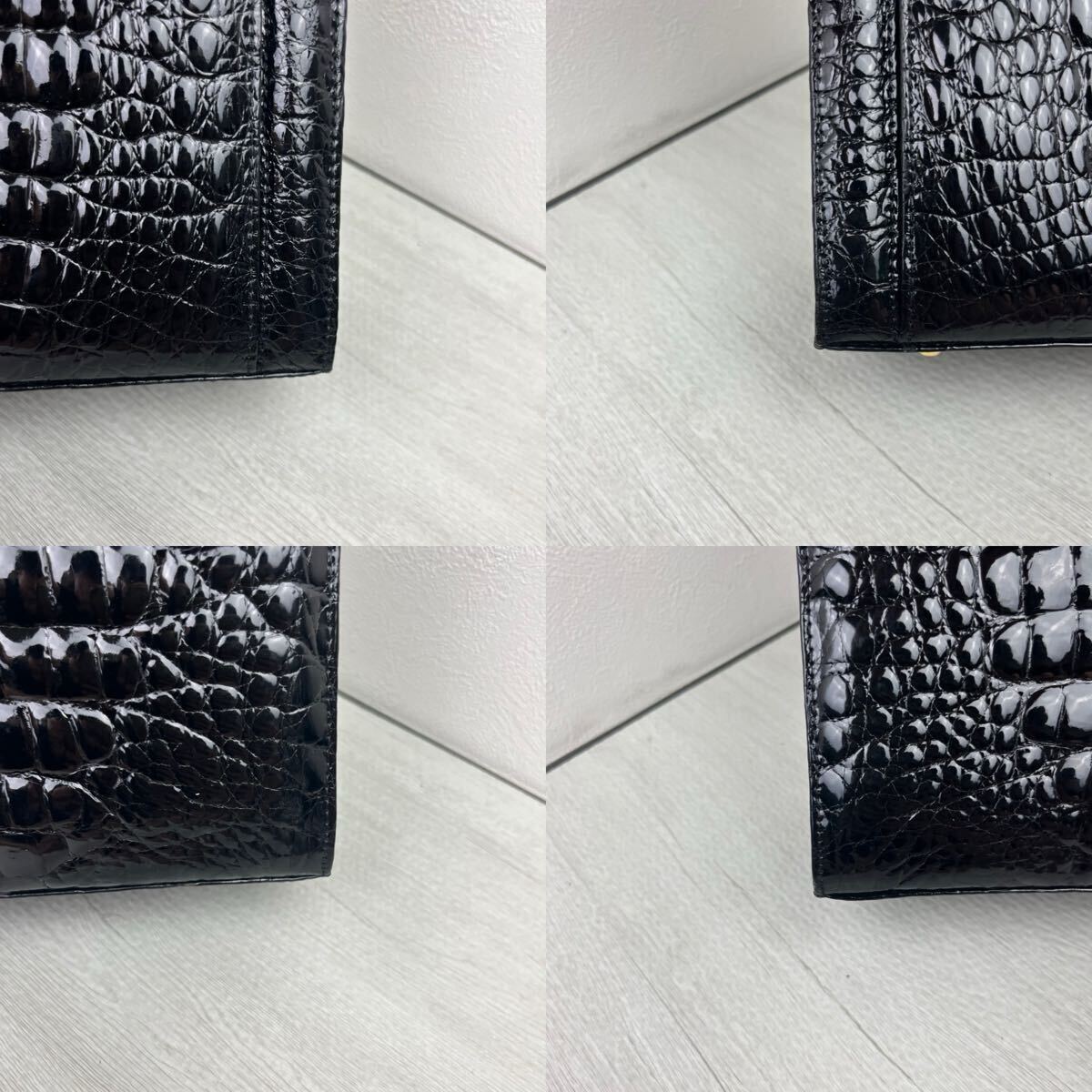 1円 極美品 クロコダイル ハンドバッグ ショルダーバッグ 2way シャイニング クロコ フォーマルバッグ トップハンドル 金具 センター取り