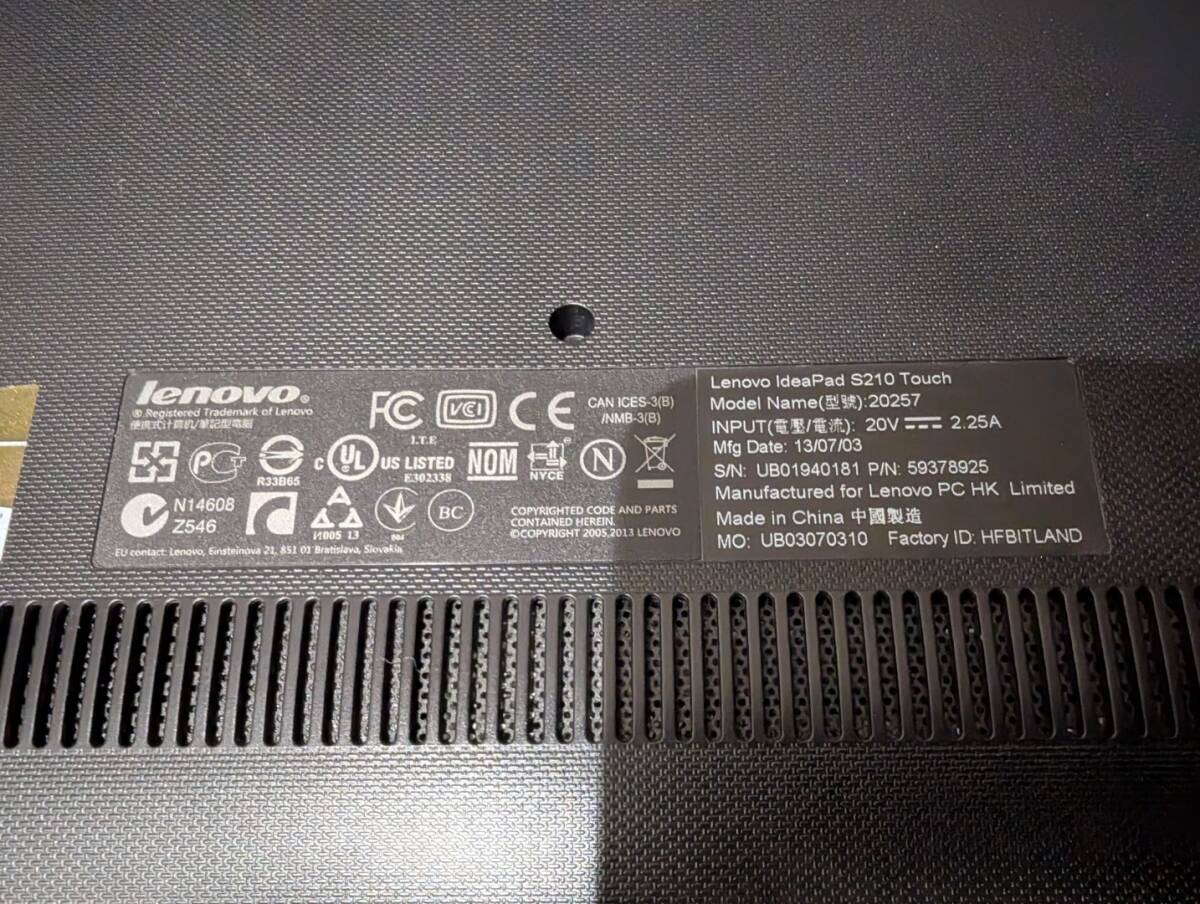 lenovo ideapad S210 Touch 20257 Win10 Pro 64bit 4GB 320GB 11.6型 ブラック 初期化済み 良品