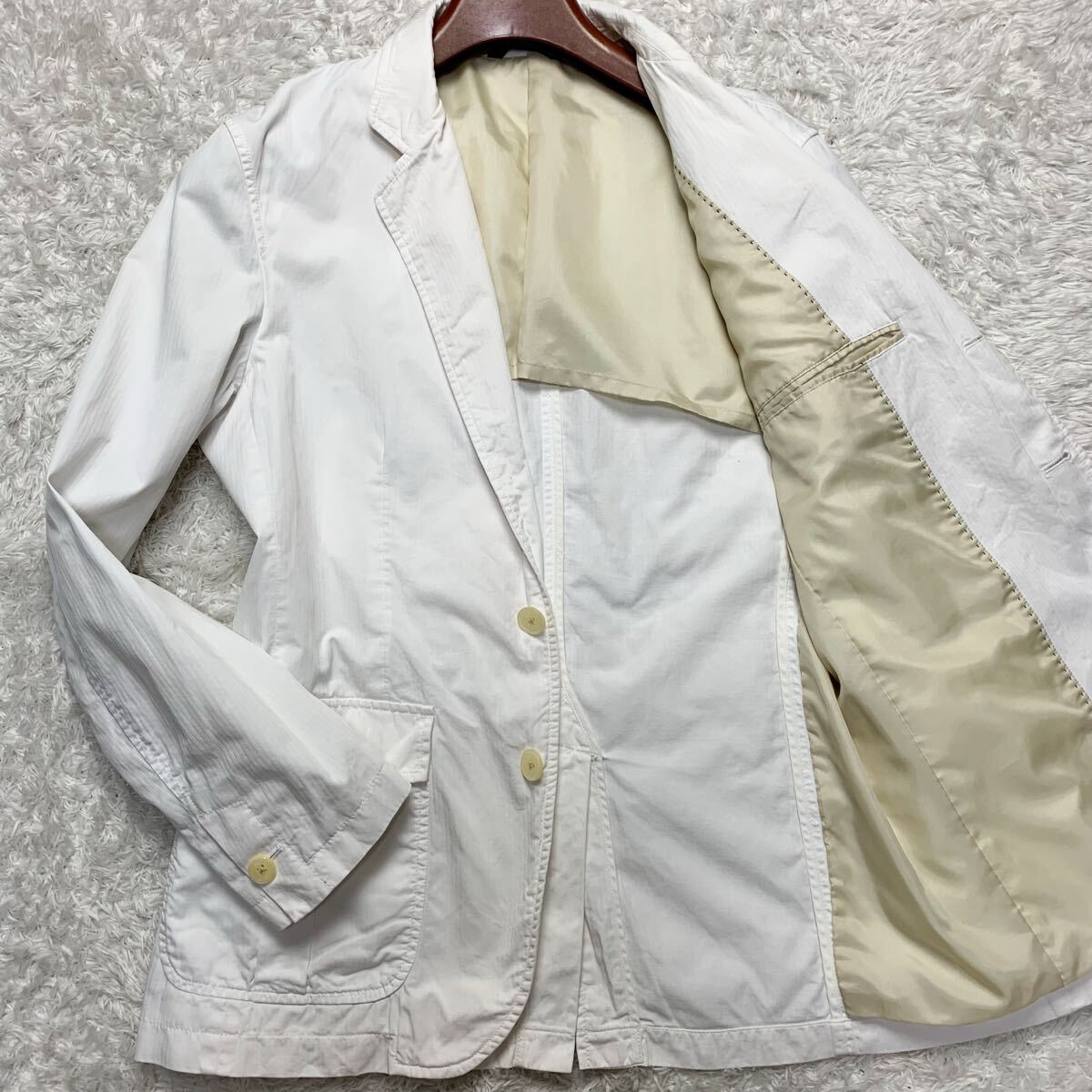 美品/Lサイズ●Paul Smith ポールスミス テーラードジャケット アウター アンコン ミリタリー ブルゾン ホワイト メンズ 白 春夏 薄手 軽量