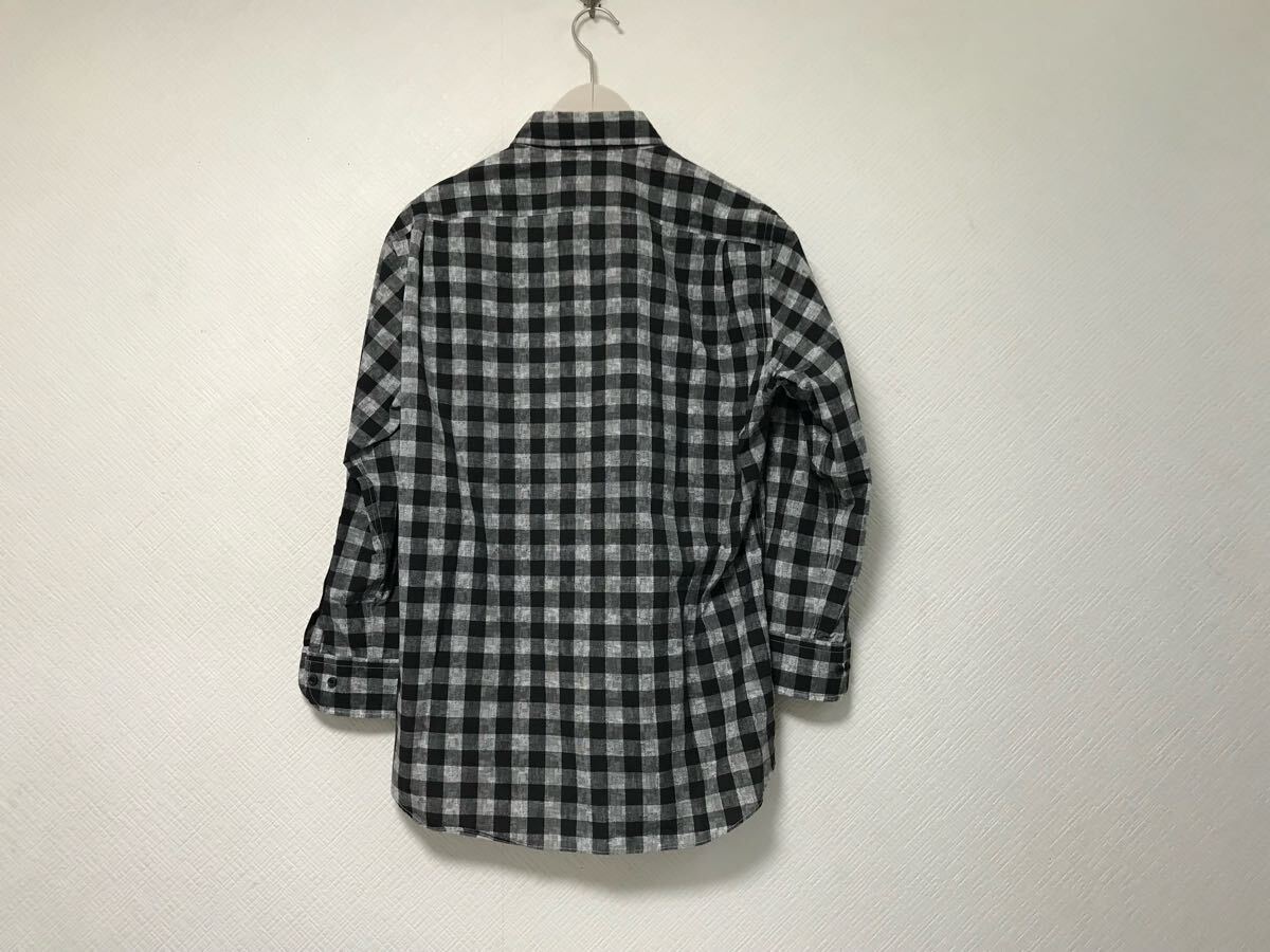 美品本物ランバンコレクションLANVIN COLLECTIONコットンチェック柄ドレス長袖シャツメンズビジネススーツ黒ブラック白ホワイトM日本製