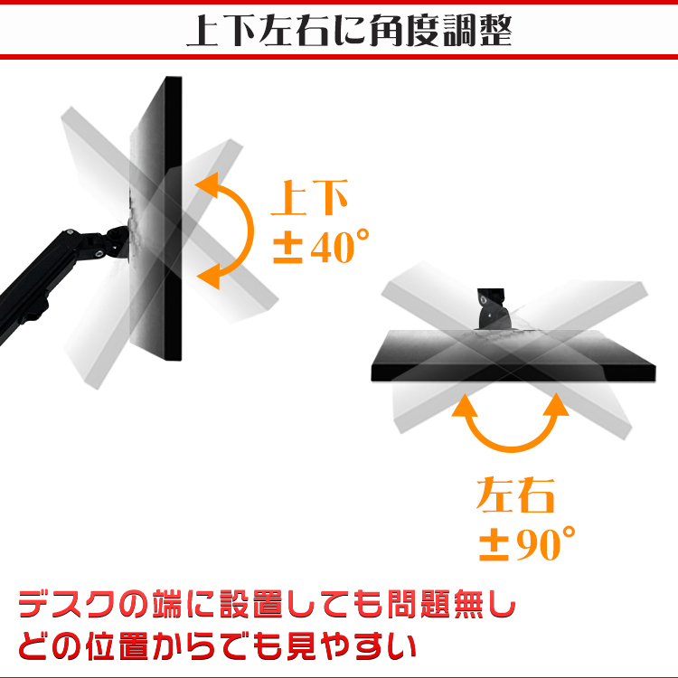 1円 モニター アーム スタンド ガス パソコン pc 卓上 クランプ ガス圧式 グロメット デスク マウント ディスプレイ ゲーミング ny497