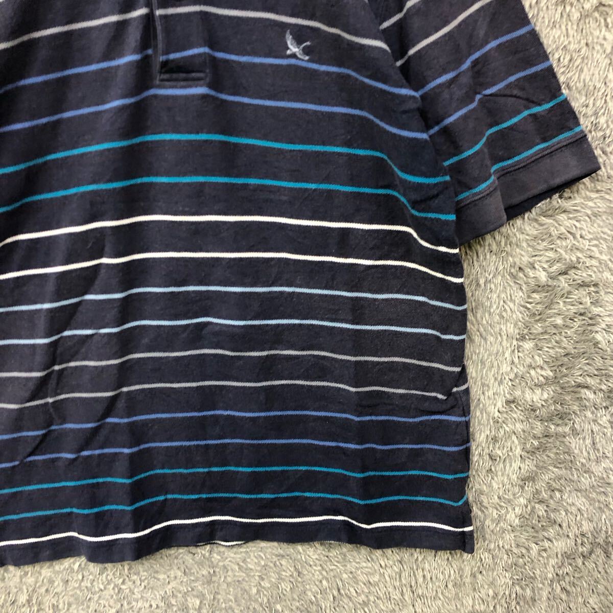 Eddie Bauer エディーバウアー ボーダー 半袖ポロシャツ 半袖シャツ 鹿の子 サイズS ネイビー 紺色 コットン メンズ トップス 最落なし（P
