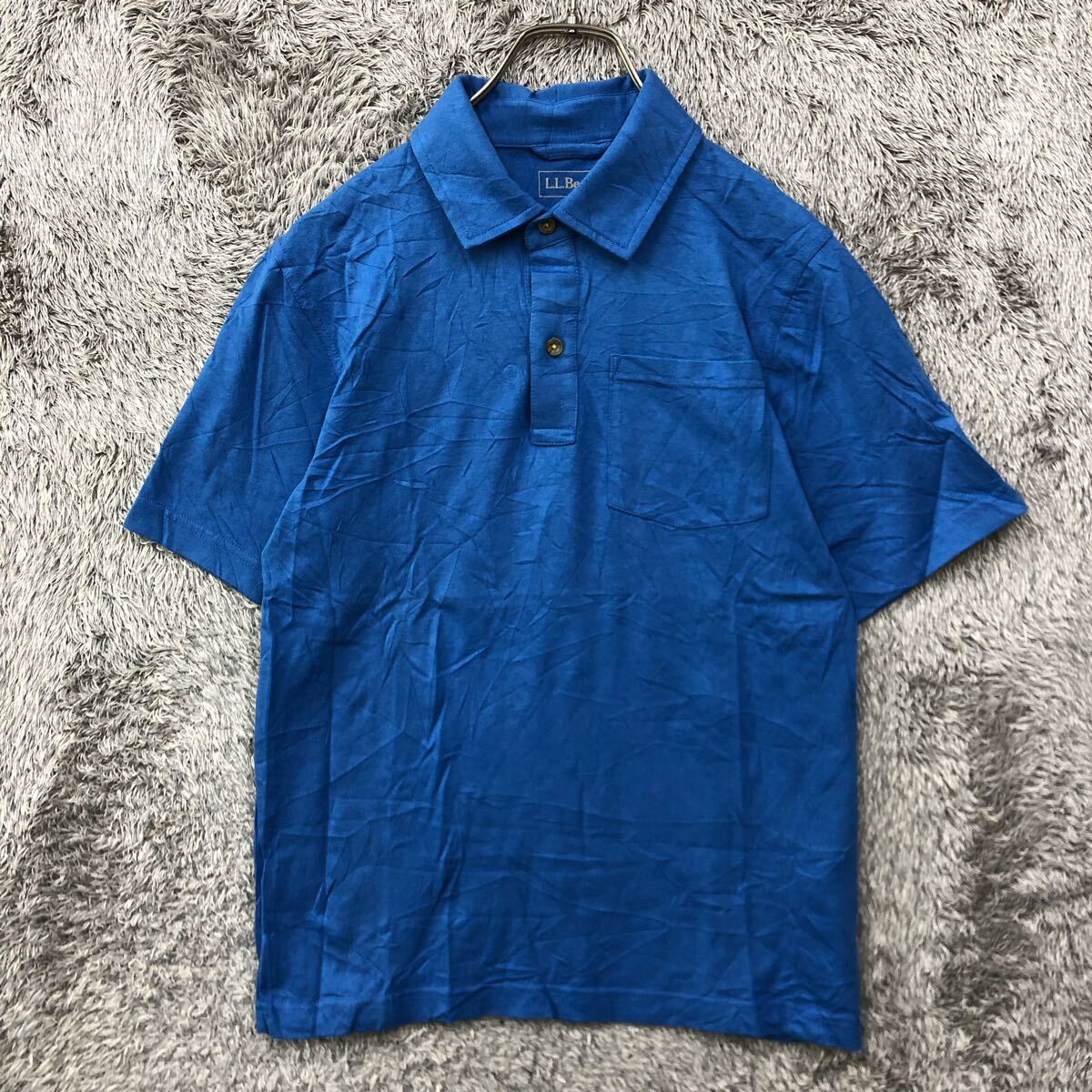 L.L. Bean エルエルビーン 半袖ポロシャツ 半袖シャツ 鹿の子 サイズS ブルー 青 無地 メンズ トップス 最落なし（S）