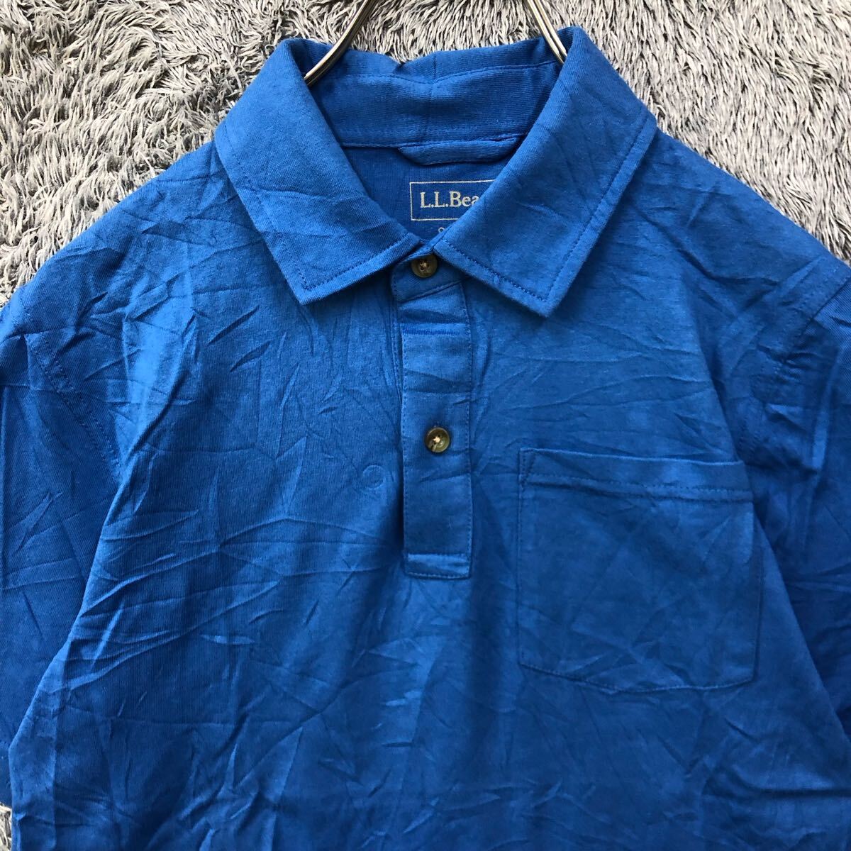 L.L. Bean エルエルビーン 半袖ポロシャツ 半袖シャツ 鹿の子 サイズS ブルー 青 無地 メンズ トップス 最落なし（S）