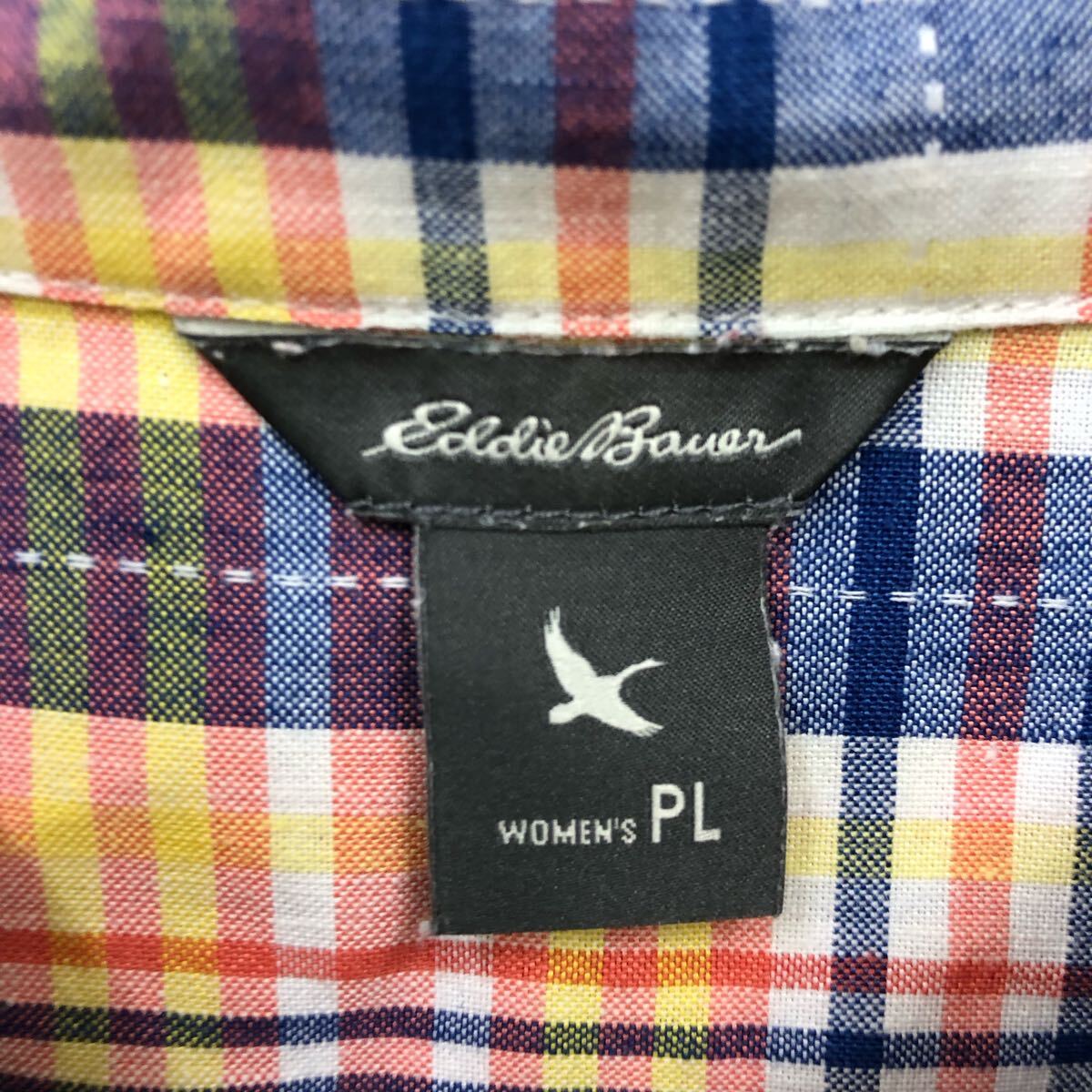 Eddie Bauer エディーバウアー 半袖シャツ サイズL マドラスチェック カラフル コットン 薄手 レディース トップス 最落なし（T）