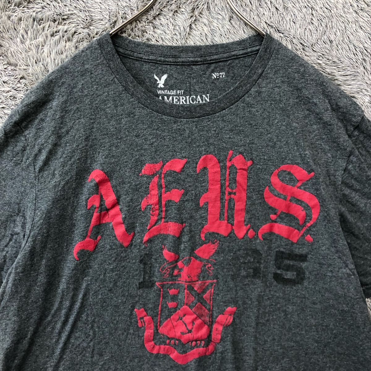 AMERICAN EAGLE アメリカンイーグル オールドイングリッシュ 半袖Tシャツ 半袖カットソー サイズXL グレー メンズ トップス 最落なし（V）
