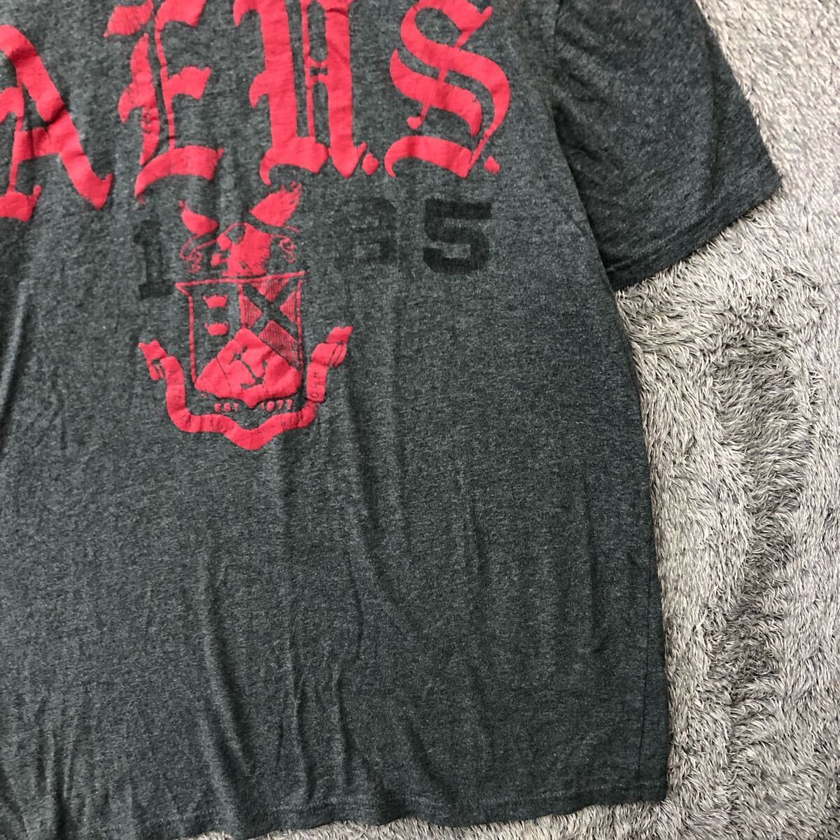 AMERICAN EAGLE アメリカンイーグル オールドイングリッシュ 半袖Tシャツ 半袖カットソー サイズXL グレー メンズ トップス 最落なし（V）