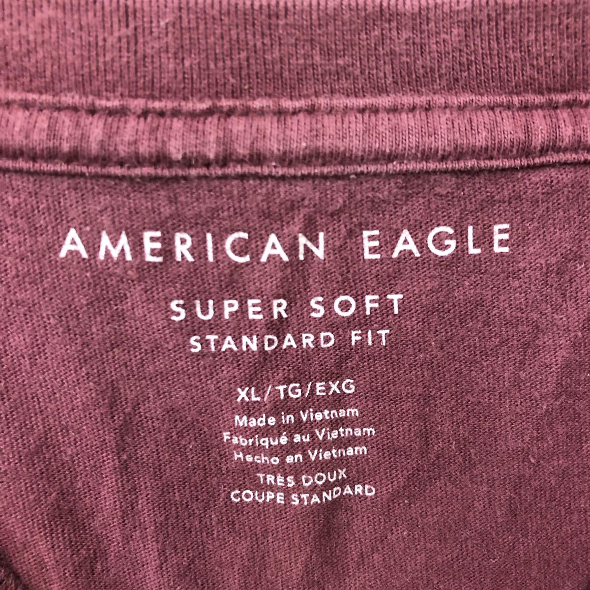 AMERICAN EAGLE アメリカンイーグル フロントデザイン 半袖Tシャツ 半袖カットソー サイズXL ボルドー 赤紫 メンズ トップス 最落なし（V）