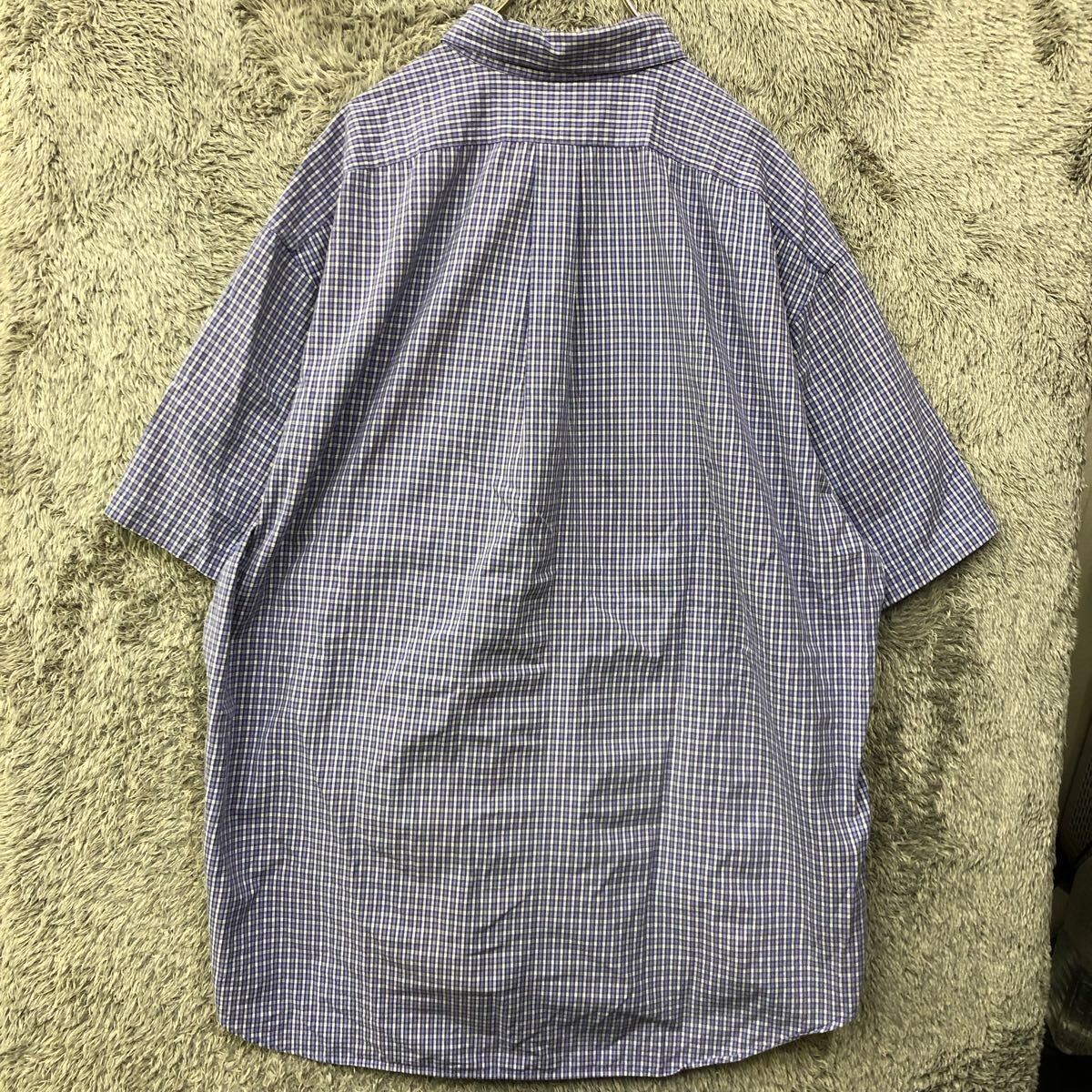 POLO RALPH LAUREN ポロラルフローレン 半袖シャツ サイズXXL ブルー 青 チェック柄 刺繍ロゴ コットン メンズ トップス 最落なし（Z）