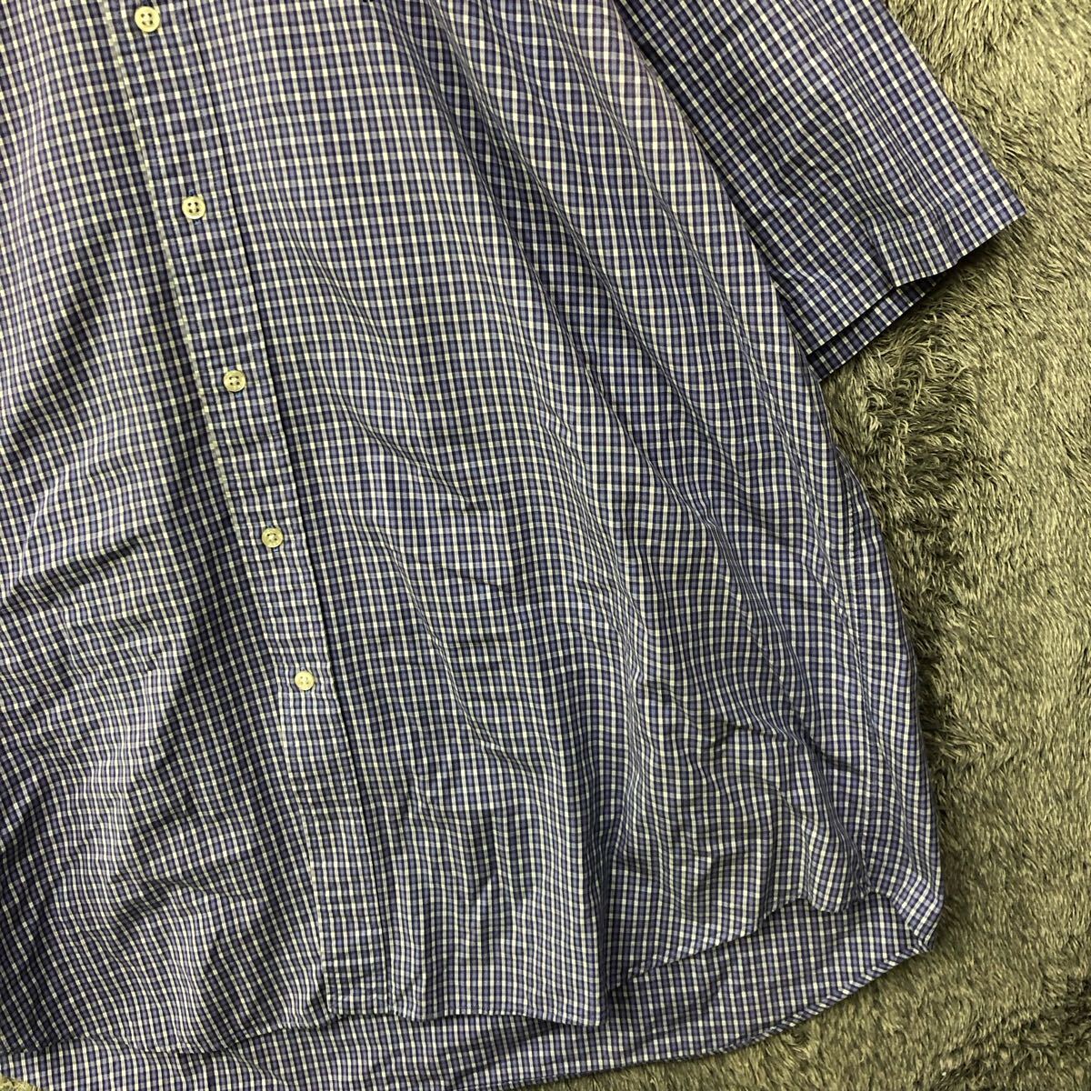 POLO RALPH LAUREN ポロラルフローレン 半袖シャツ サイズXXL ブルー 青 チェック柄 刺繍ロゴ コットン メンズ トップス 最落なし（Z）