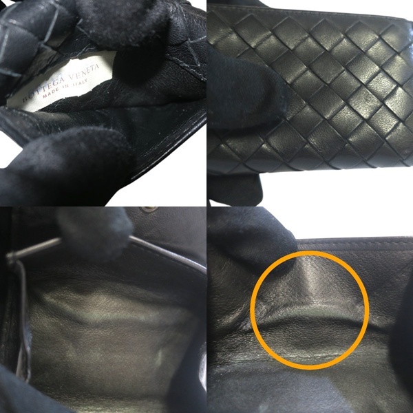Bottega Veneta ボッテガ?ヴェネタ イントレーチャート レザー コインケース 小銭入れ ブラック【送料無料】中古品 used AB