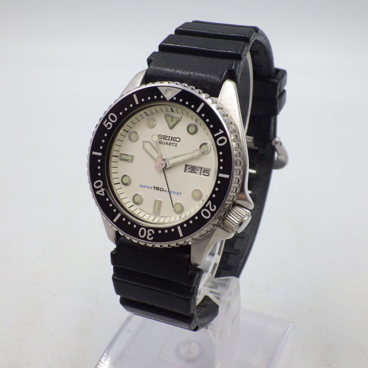 432304/①【1円スタート】SEIKO セイコー 稼動品 6458-600B ホワイトダイバー デイデイト メンズ 時計 クォーツ ケース38mm