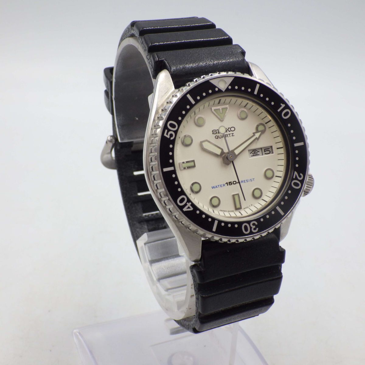 432304/①【1円スタート】SEIKO セイコー 稼動品 6458-600B ホワイトダイバー デイデイト メンズ 時計 クォーツ ケース38mm