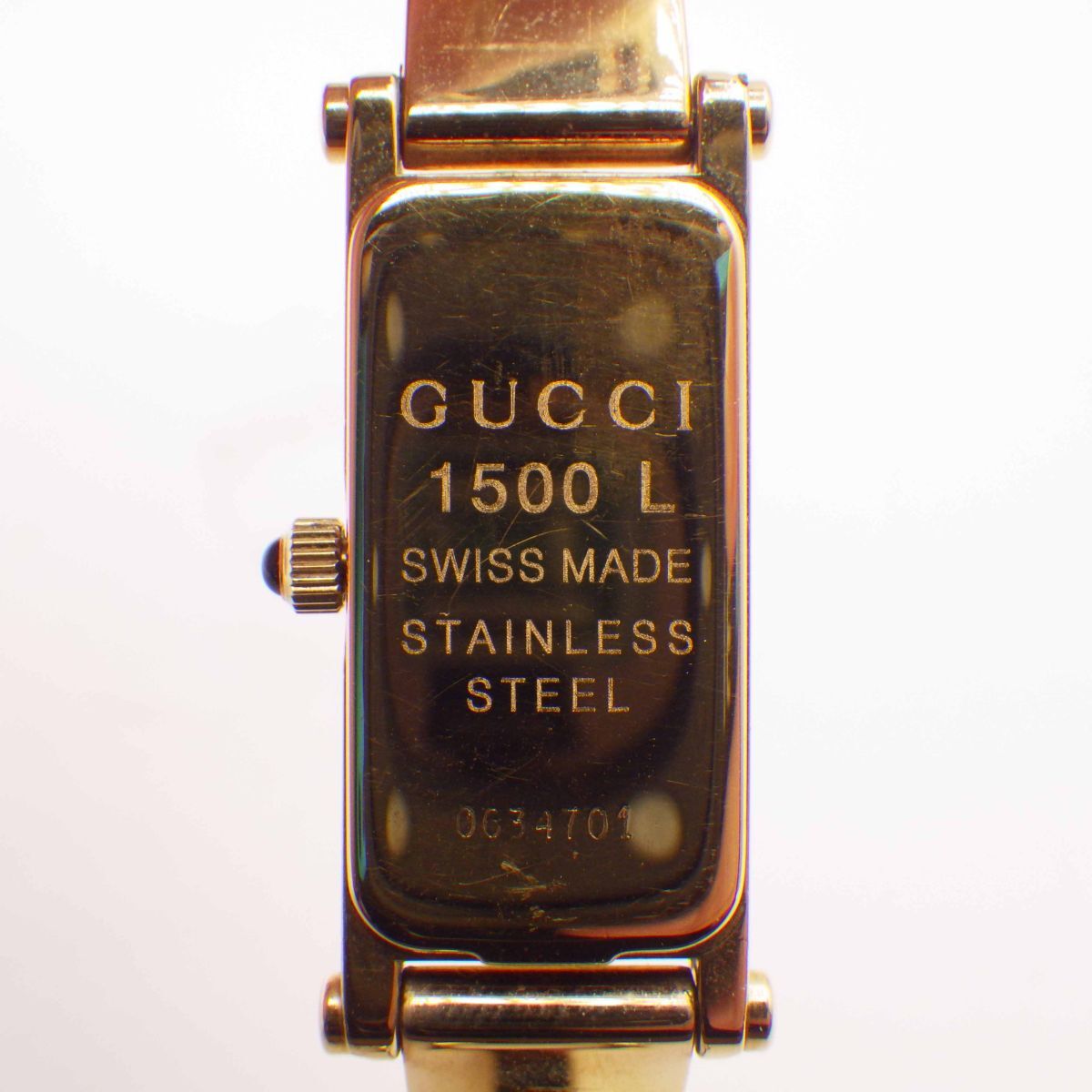 448014【1円スタート】GUCCI グッチ 稼動(dòng)品 1500L バングルウォッチ シェル文字盤(pán) レディース 時(shí)計(jì) クオーツ ケース12mm
