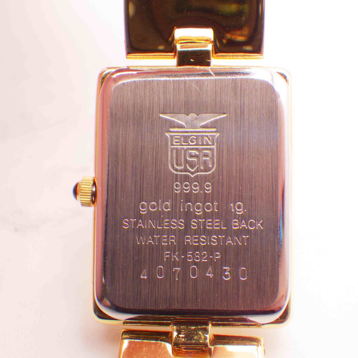 447996【1円スタート】ELGIN エルジン 稼動(dòng)品 FK-582-P CREDIT SUISSE FINEGOLD 999.9 1g インゴット レディース 時(shí)計(jì) クオーツ ケース19mm
