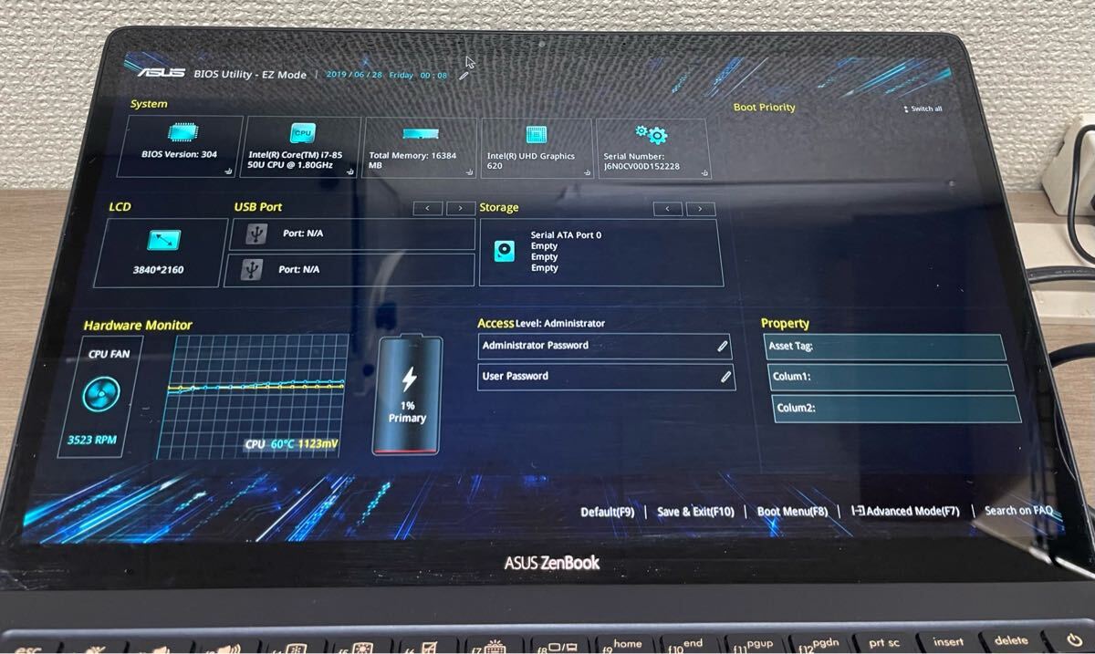 ④ASUS UX391U Corei7-8550 1.80GHz 16GB принадлежности нет ноутбук 