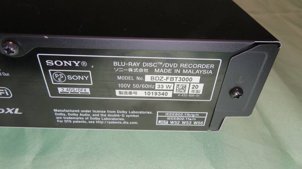 【twf24-9340】送料込★SONY BDZ-FBT3000 HDD 3TB/ BS4K 2番組同時(shí)録畫/ 地デジBS 3番組録畫 無線LAN內(nèi)蔵/ 純正新品リモコン付/ 動(dòng)作OK ★