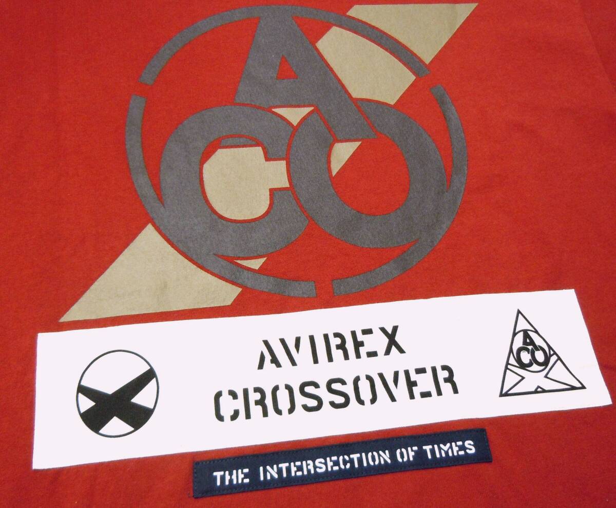 ★美品 AVIREX アヴィレックス ミリタリー Tシャツ 「CROSSOVER」PATCH T-SHIRT クロスオーバー パッチ Tシャツ レンガ メンズL相當★