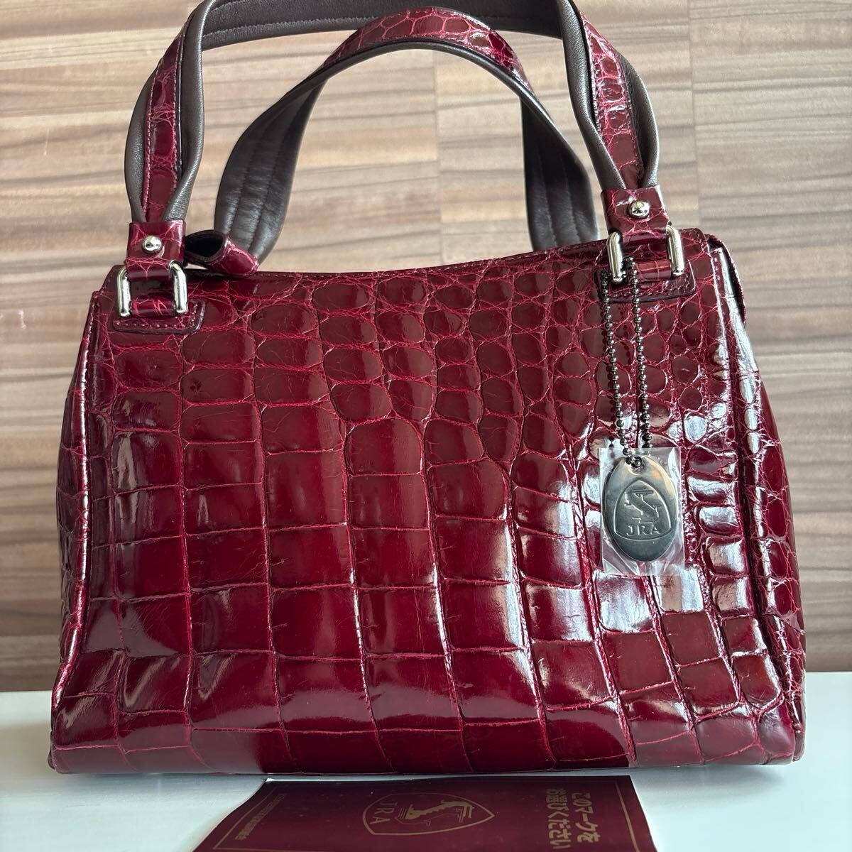 超美品　JRA 日本制 高級 クロコダイル ハンドバッグ シャイニング 艶 クロコ レッド ワニ革 エキゾチックレザー