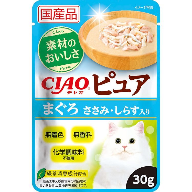 いなばペットフード CIAO チャオ ピュアパウチ まぐろ ささみ?しらす入り 30g 貓用フード