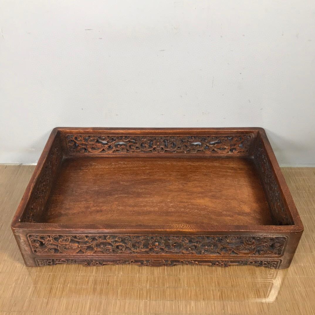 中国式 擬古 花梨木 彫刻 象嵌彩貝殻 鳥語花香 茶皿実木盆 中国式 擬古 花梨木 彫刻 象嵌彩貝殻 鳥語花香 茶皿実木盆