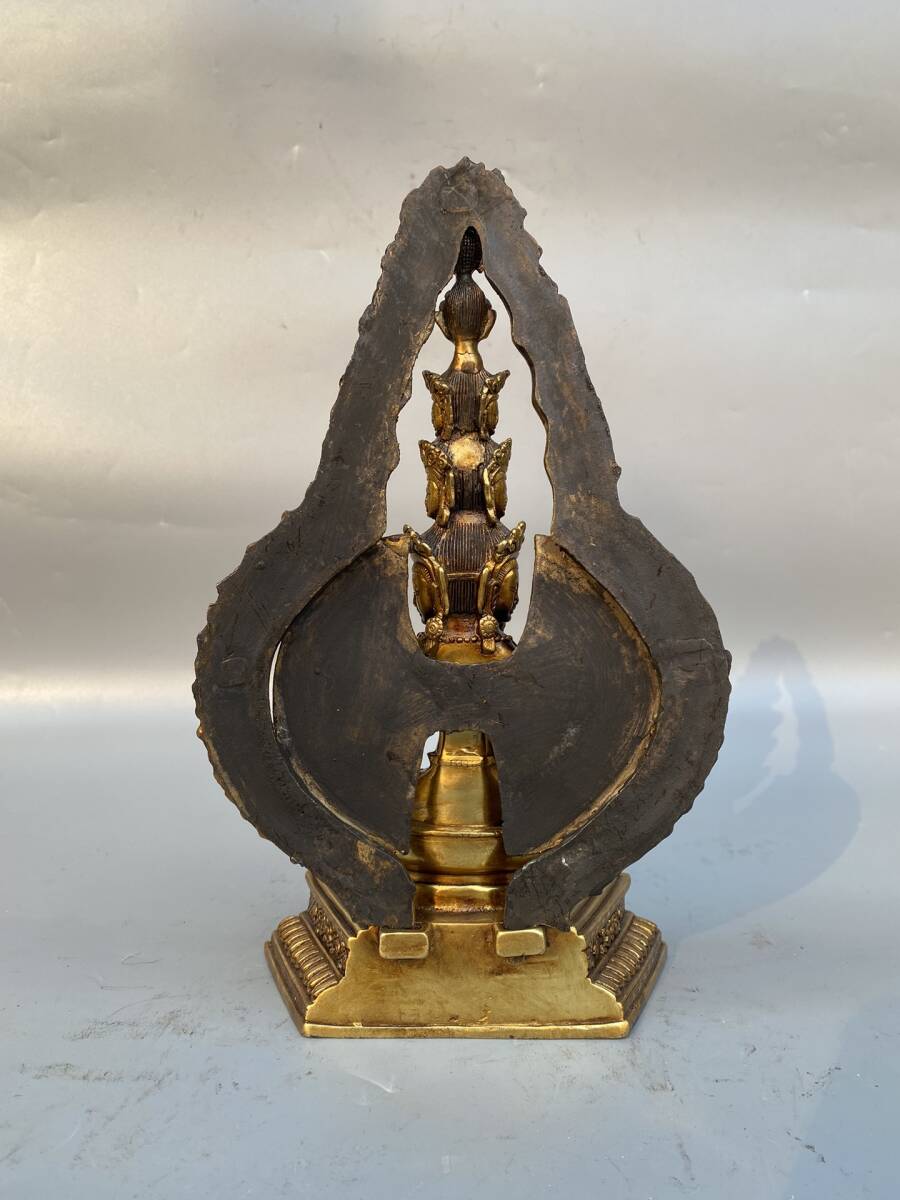 仏像 清代 旧蔵 チベット古寺 財宝を描いた天王仏像 銅製 銅琉金