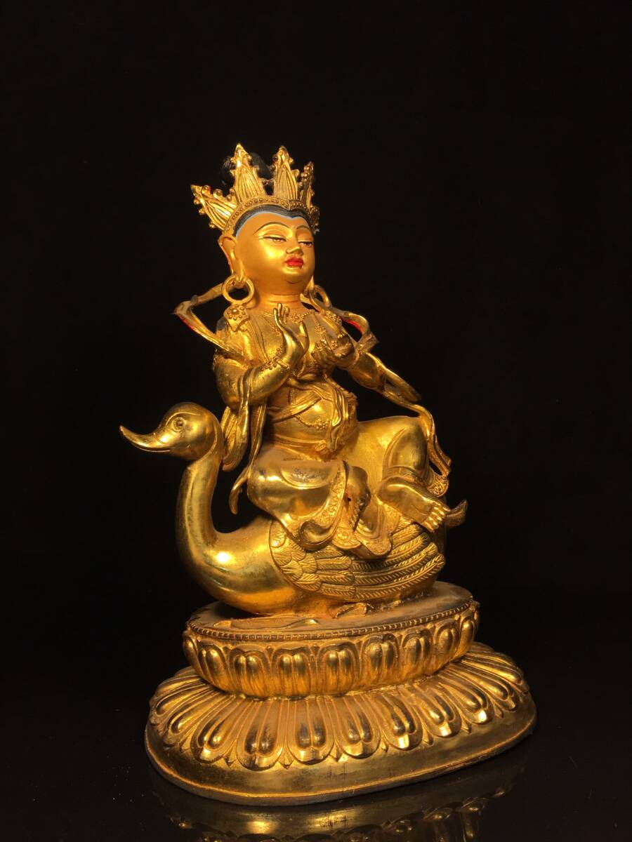 仏像 清代 旧蔵 チベット古寺 顔を描く梵天仏像 銅製 銅琉金 唐