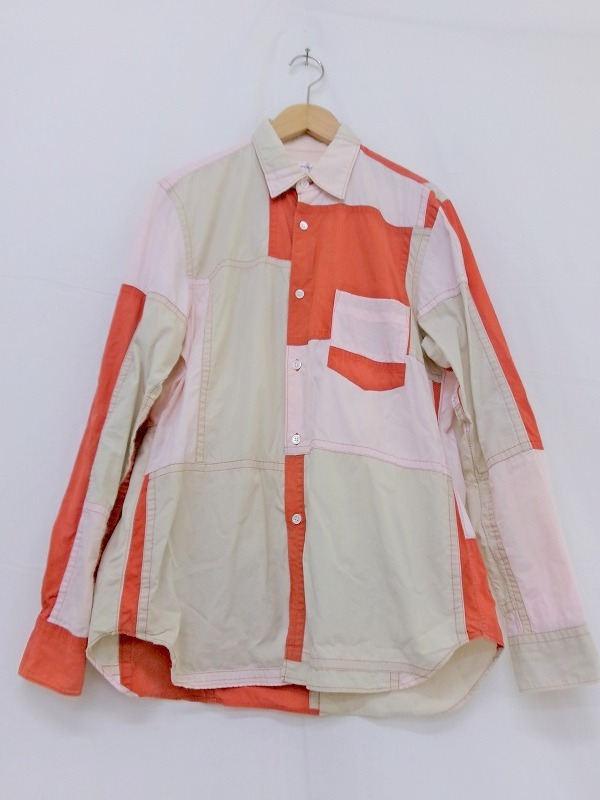 COMME des GARCONS SHIRT コムデギャルソン シャツ 長(zhǎng)袖パッチワークシャツ S S12115 綿100% ベージュ、ピンク