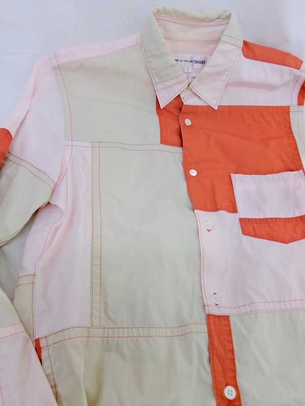 COMME des GARCONS SHIRT コムデギャルソン シャツ 長(zhǎng)袖パッチワークシャツ S S12115 綿100% ベージュ、ピンク