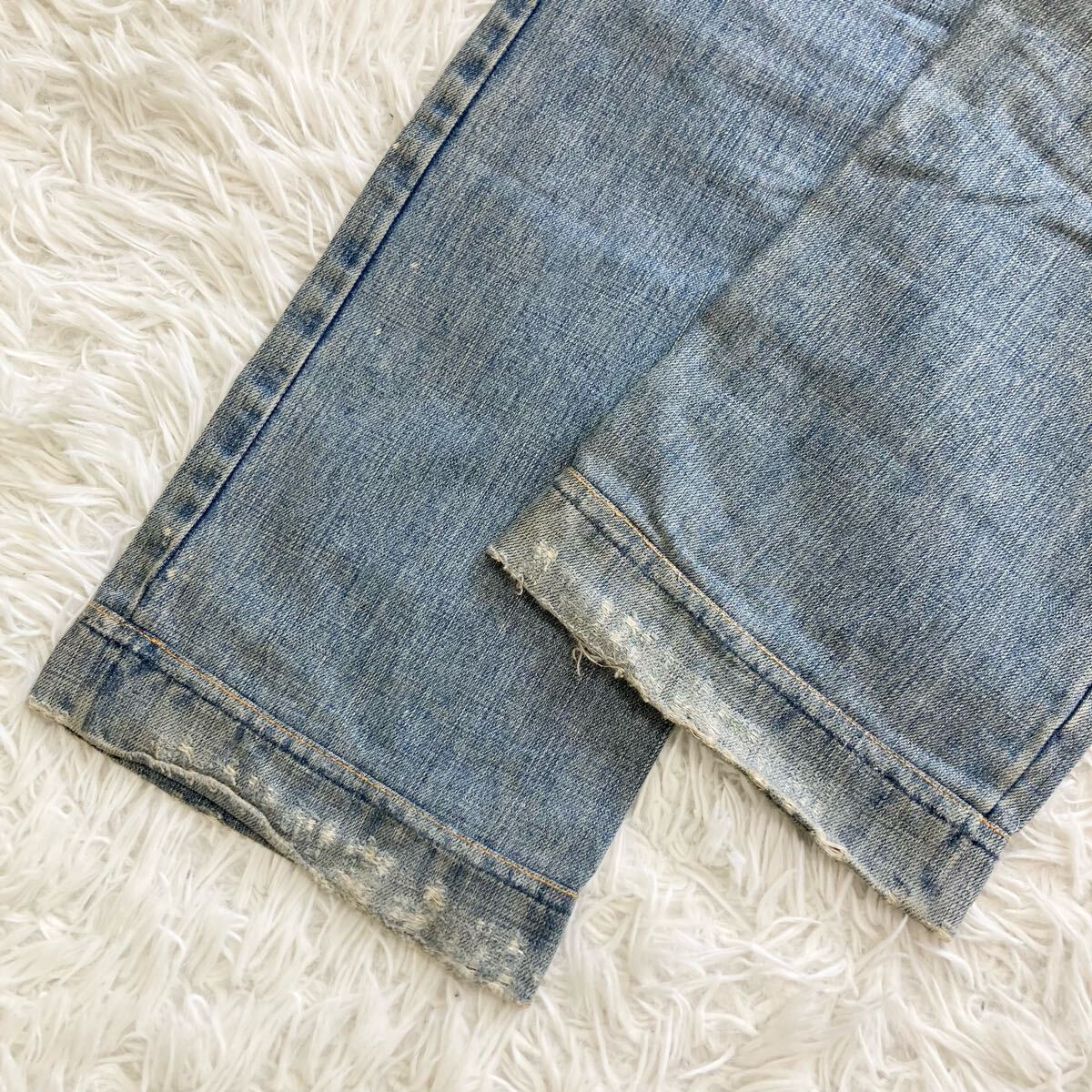 【美品●XL相當(dāng)】ドルチェ&ガッバーナ デニムパンツ メンズ レザーパッチ Hollywood スタッズ DOLCE&GABBANA ジーンズ ダメージ加工 50 青