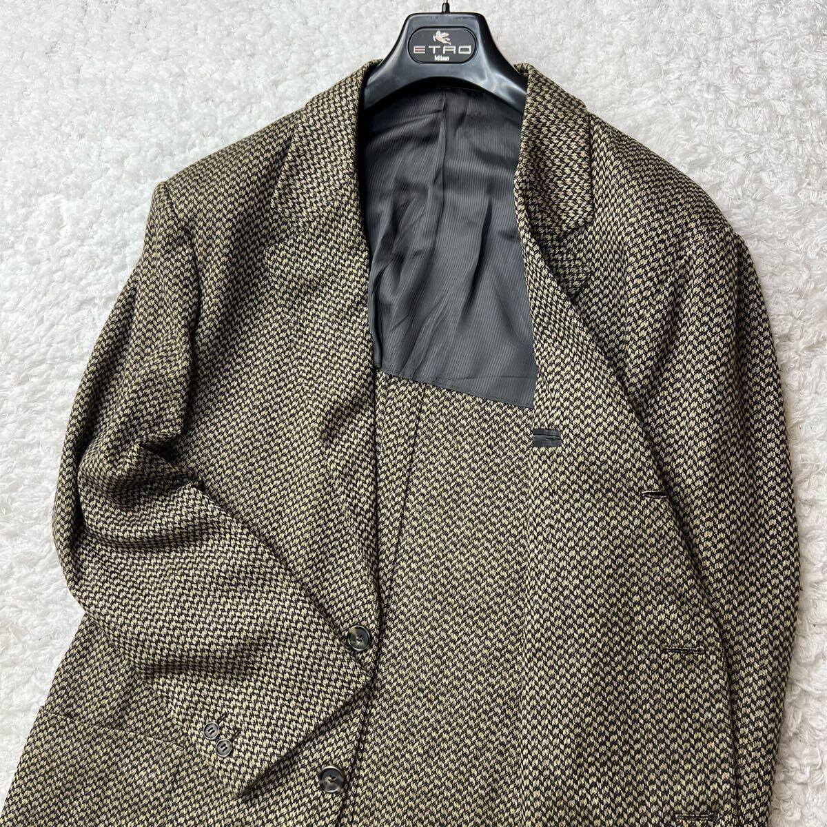 極上の肌觸り/極美品◎【Ermenegildo Zegna/エルメネジルドゼニア】希少3XL!! テーラードジャケット カシミヤ95% 千鳥柄 アンコン 伊制