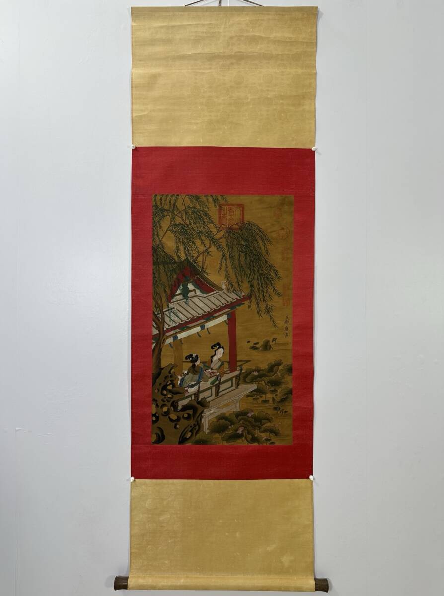 中国古美術・旧藏珍品・張大千款・仏像図・絹本・純手描き・掛軸・中堂畫・郵票落款 中国古美術・旧藏珍品・張大千款・仏像図・絹本・純手描き・掛軸