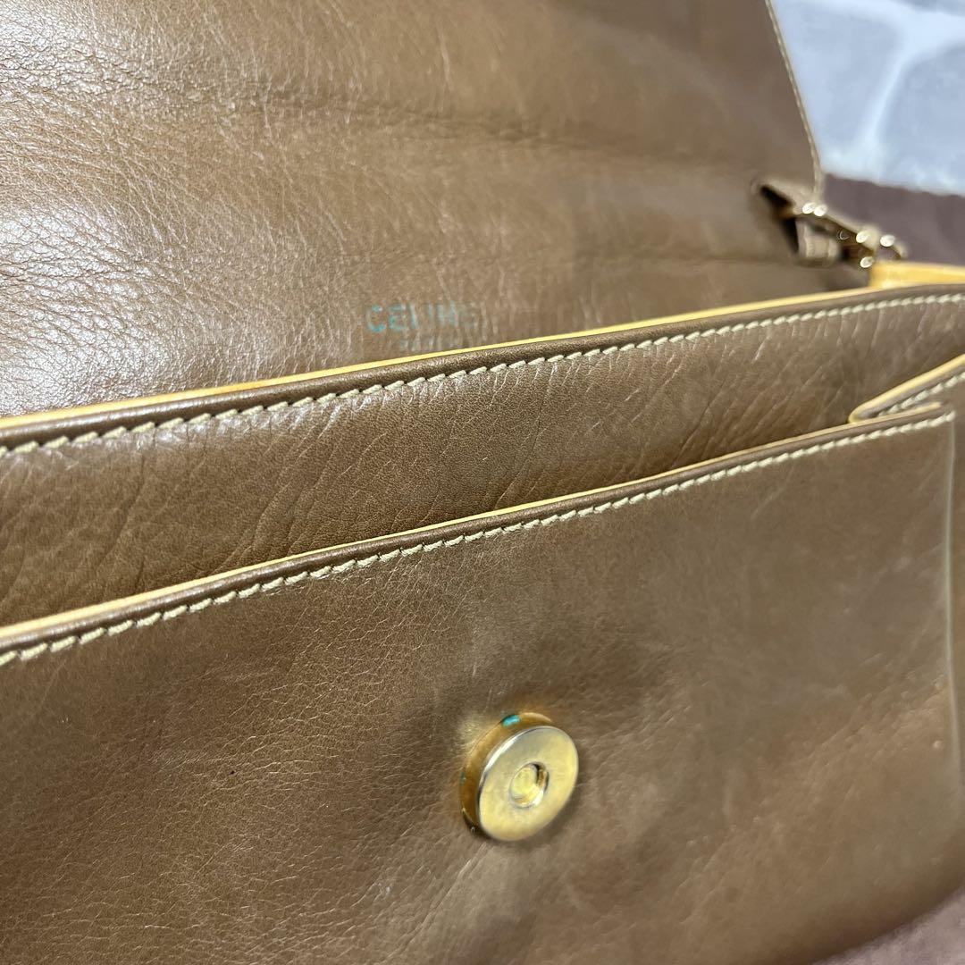 1 иен ~ редкий CELINE Celine Trio mf сумка на плечо плечо .. one плечо Gold металлические принадлежности Vintage клатч 2way сумка 