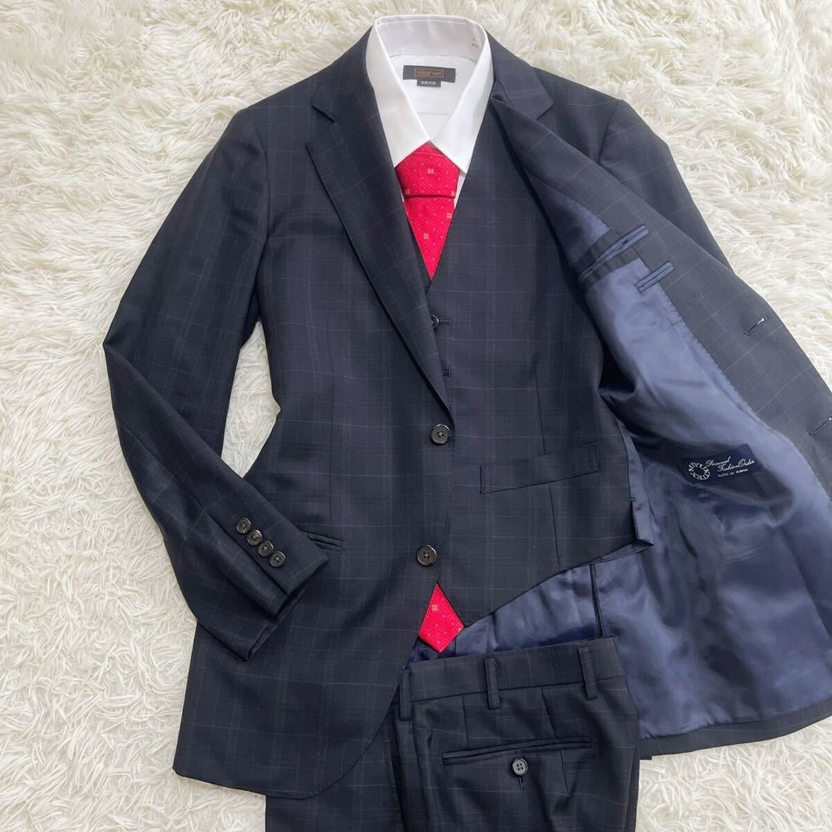 MIYUKITEX[ давление шт. 3 деталь ] костюм выставить из трех частей tailored jacket проверка черный M~L ранг 